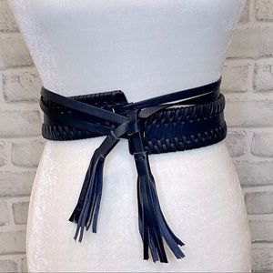CLAUDIE PIERLOT Leather Wrap Tassle Belt Navy Blue S/M